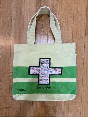 Coldplay Whatever It Takes Utility Tote Bag Green Striped Canvas Indie Sleaze